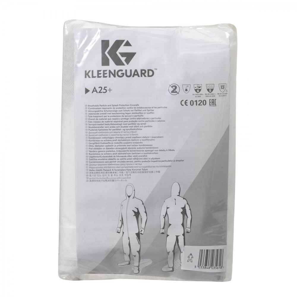 Воздухопроницаемый комбинезон для защиты от брызг и твёрдых частиц Kimberly-Clark KleenGuard A25+, белый, коробка 25 шт.